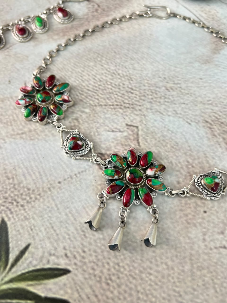Handmade Sterling Silver Christmas Dahlia Collection: Necklace Signed Nizhoni