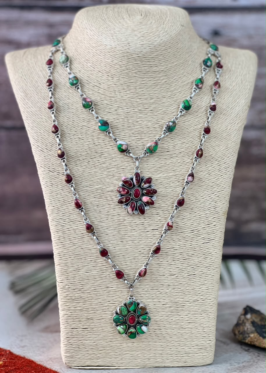 Handmade Sterling Silver Christmas Dahlia Collection: Layerd Necklace Signed Nizhoni