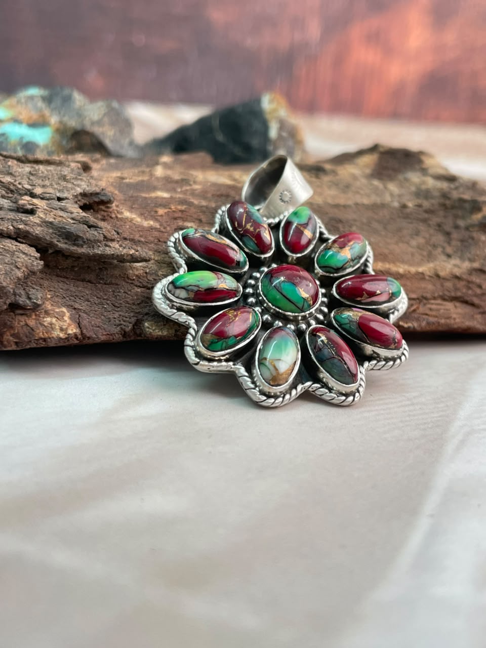 Handmade Sterling Silver Christmas Dahlia Collection: Pendant Signed Nizhoni