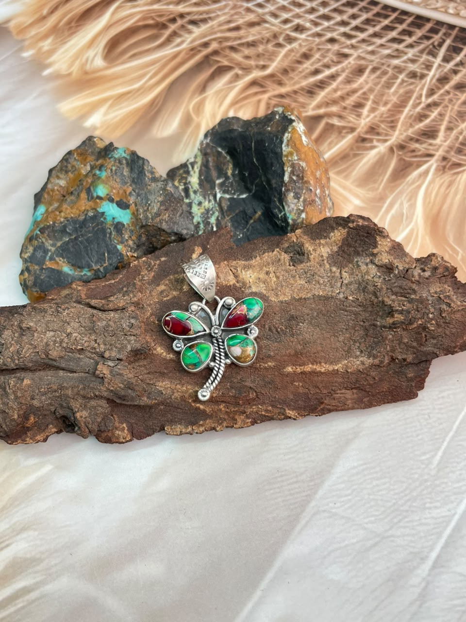 Handmade Sterling Silver Christmas Dahlia Collection: Butterfly Pendant Signed Nizhoni