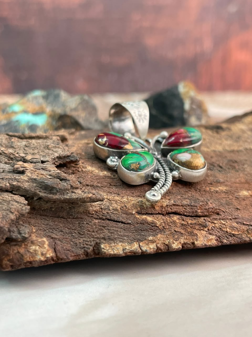 Handmade Sterling Silver Christmas Dahlia Collection: Butterfly Pendant Signed Nizhoni