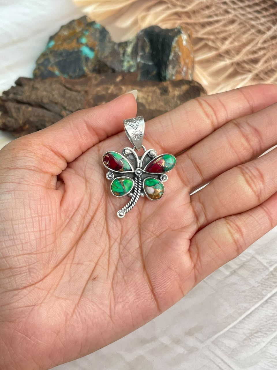 Handmade Sterling Silver Christmas Dahlia Collection: Butterfly Pendant Signed Nizhoni