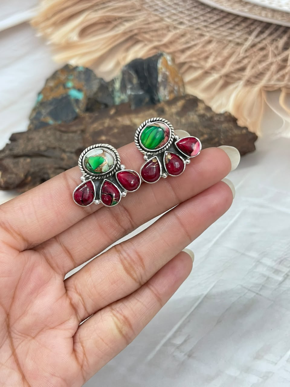 Handmade Sterling Silver Christmas Dahlia Collection: Post Studs Earrings Signed Nizhoni