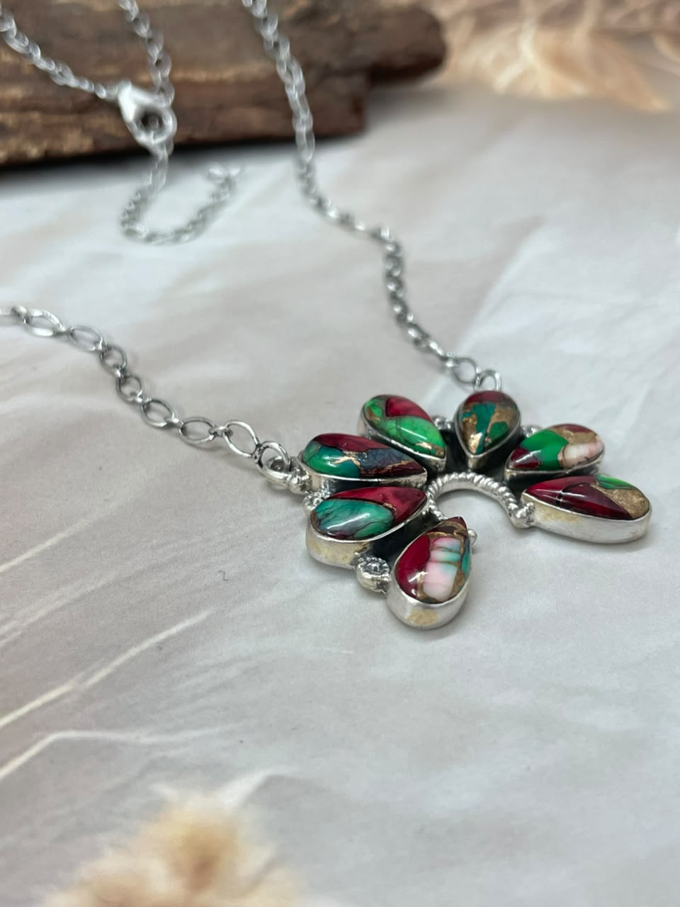 Handmade Sterling Silver Christmas Dahlia Collection: Naja Necklace Signed Nizhoni