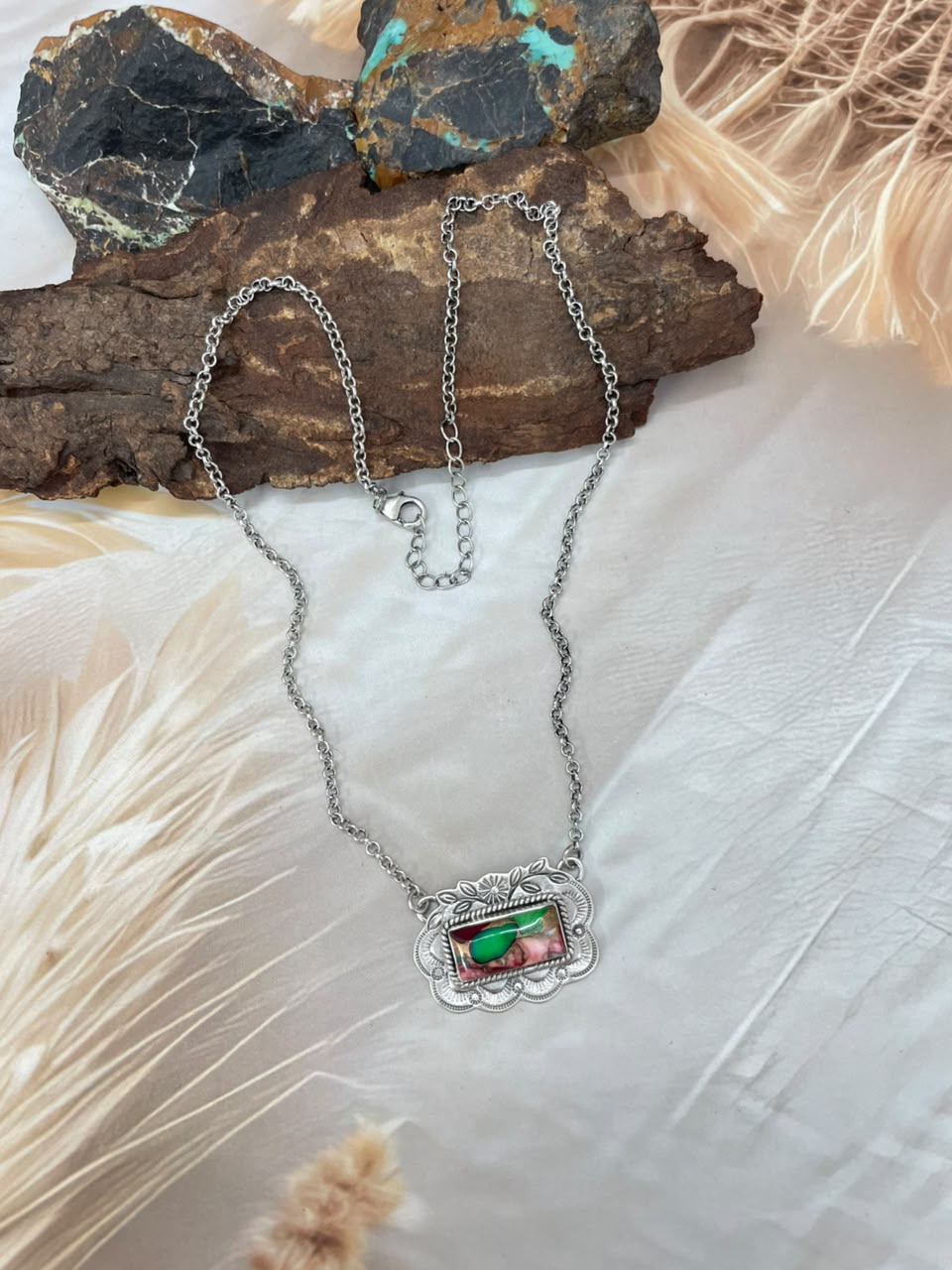 Handmade Sterling Silver Christmas Dahlia Collection: Bar Necklace Signed Nizhoni