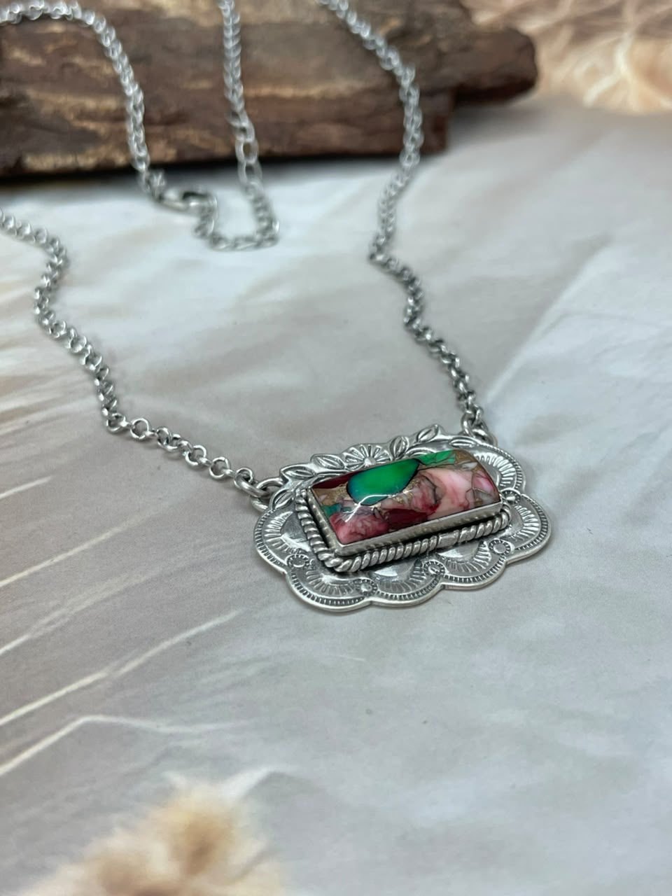 Handmade Sterling Silver Christmas Dahlia Collection: Bar Necklace Signed Nizhoni