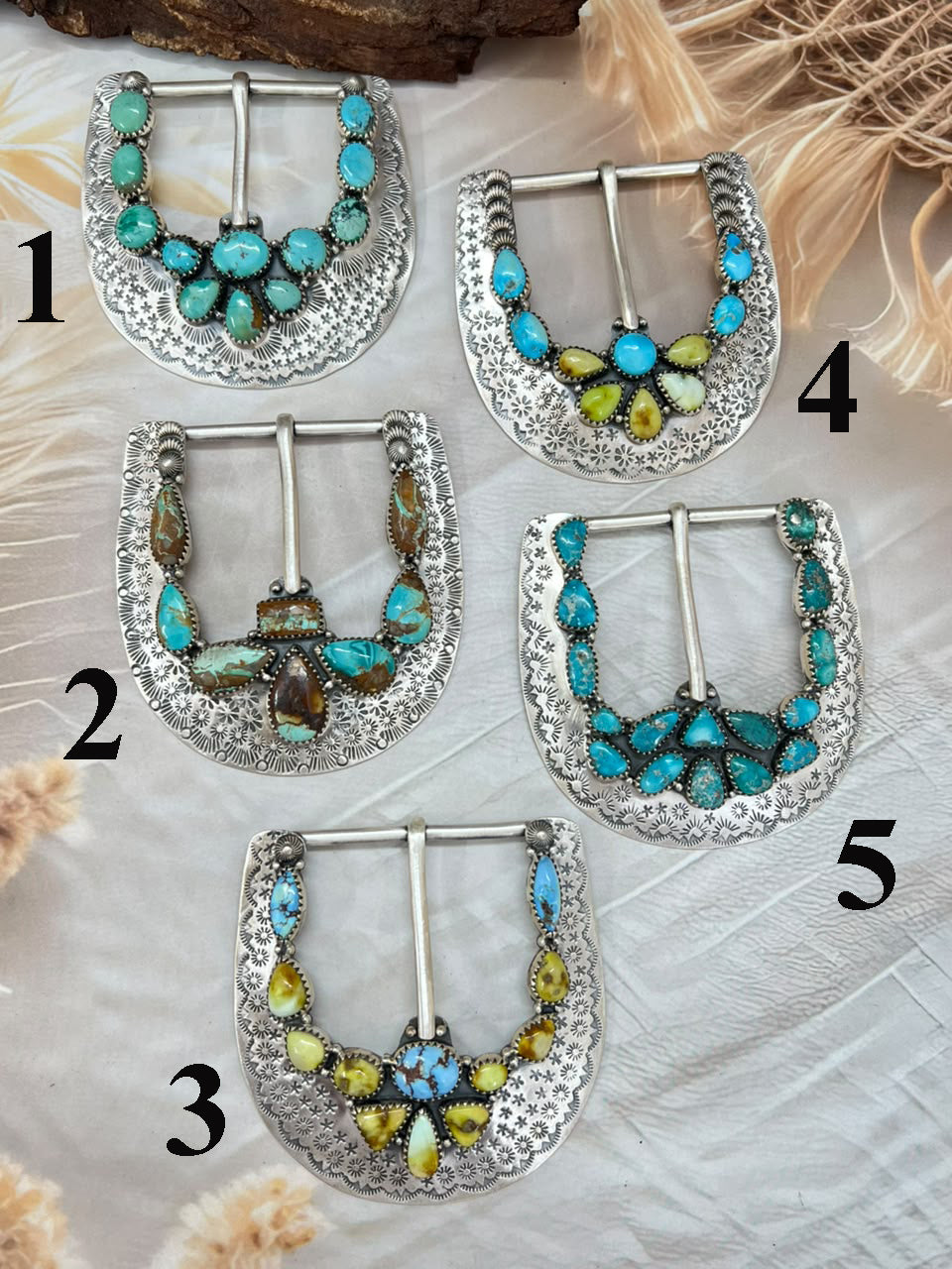 Handmade Sterling Silver Golden Hills with Palomino, Carico Lake, Royston, Sierra Bella and White Water Turquoise Belt Buckle Signed Nizhoni