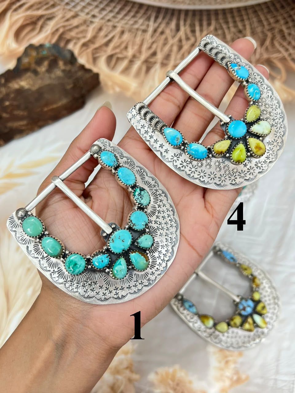 Handmade Sterling Silver Golden Hills with Palomino, Carico Lake, Royston, Sierra Bella and White Water Turquoise Belt Buckle Signed Nizhoni