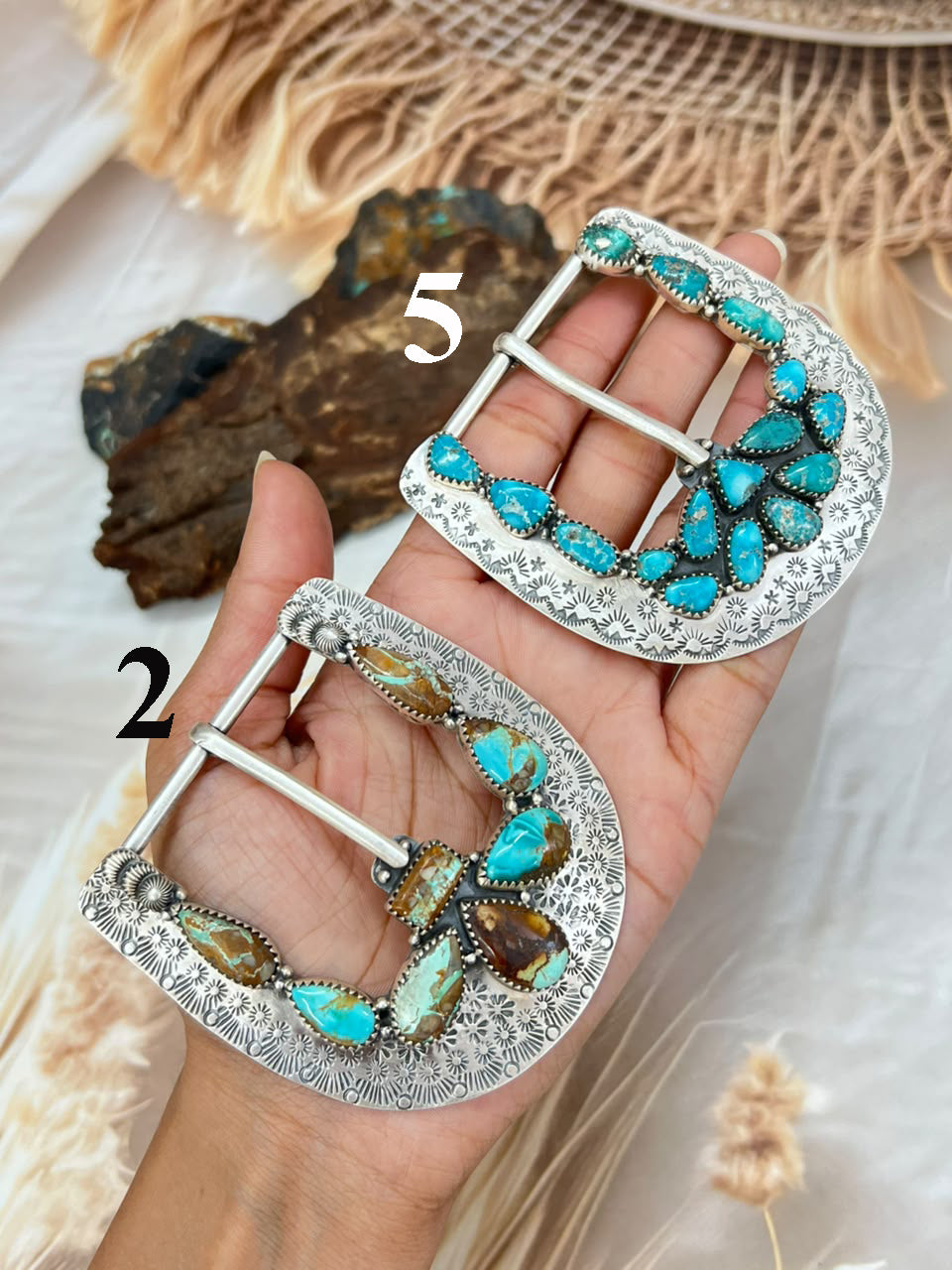 Handmade Sterling Silver Golden Hills with Palomino, Carico Lake, Royston, Sierra Bella and White Water Turquoise Belt Buckle Signed Nizhoni