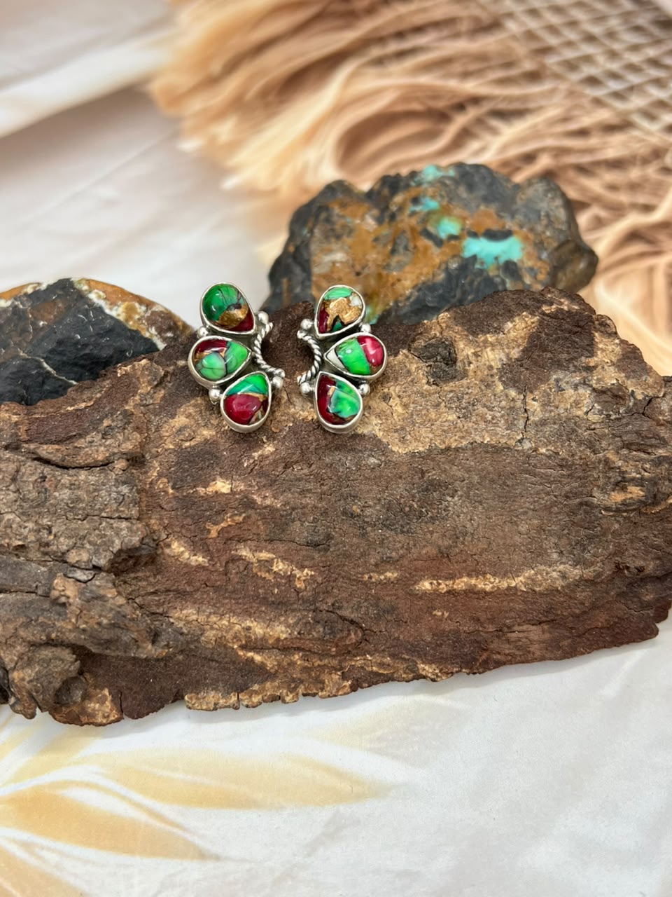 Handmade Sterling Silver Christmas Dahlia Collection: Post Studs Earrings Signed Nizhoni