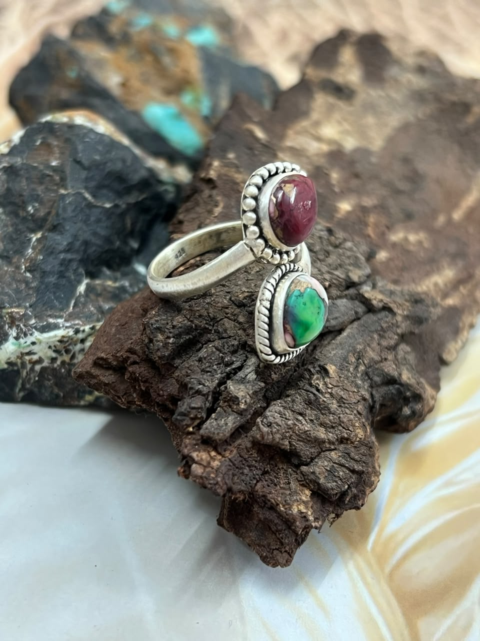Handmade Sterling Silver Christmas Dahlia Collection: Adjustable Ring Signed Nizhoni