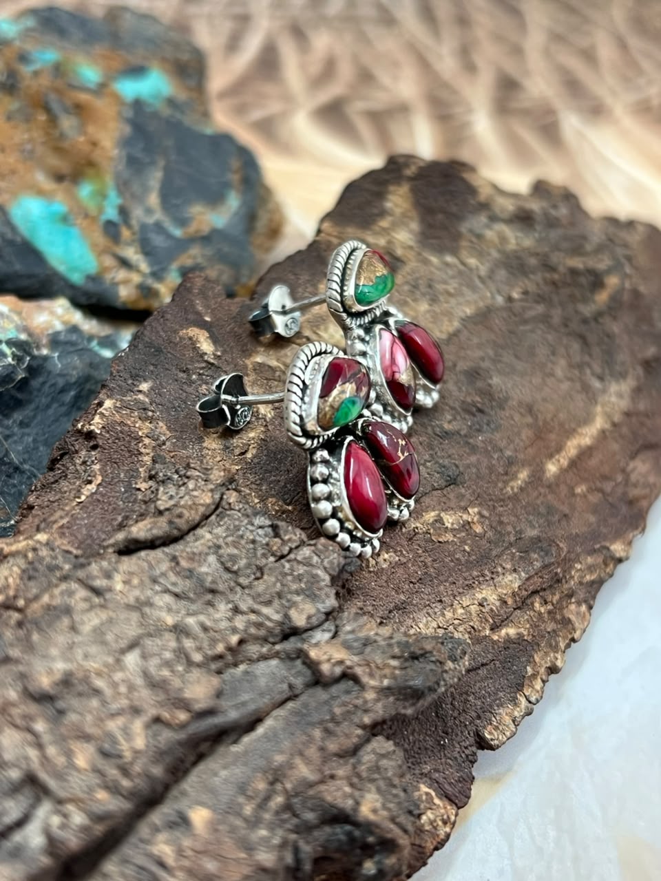 Handmade Sterling Silver Christmas Dahlia Collection: Post Studs Earrings Signed Nizhoni