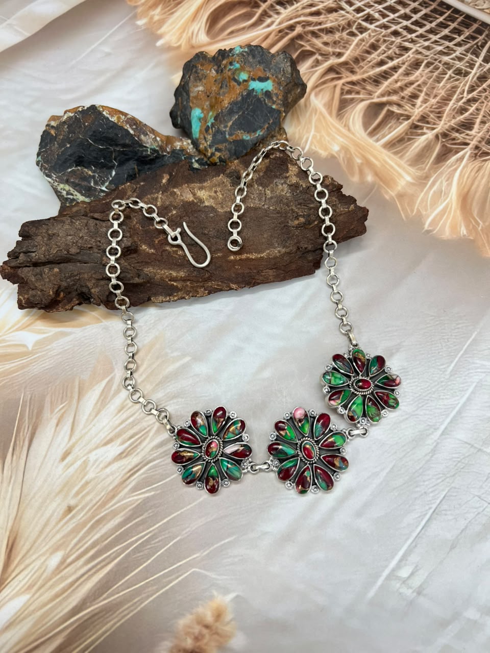 Handmade Sterling Silver Christmas Dahlia Collection: Choker Necklace Signed Nizhoni