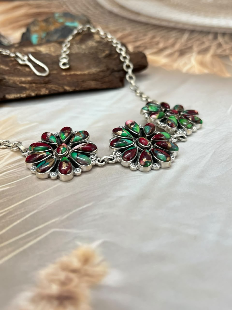 Handmade Sterling Silver Christmas Dahlia Collection: Choker Necklace Signed Nizhoni