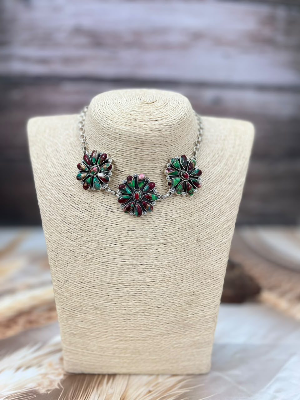 Handmade Sterling Silver Christmas Dahlia Collection: Choker Necklace Signed Nizhoni