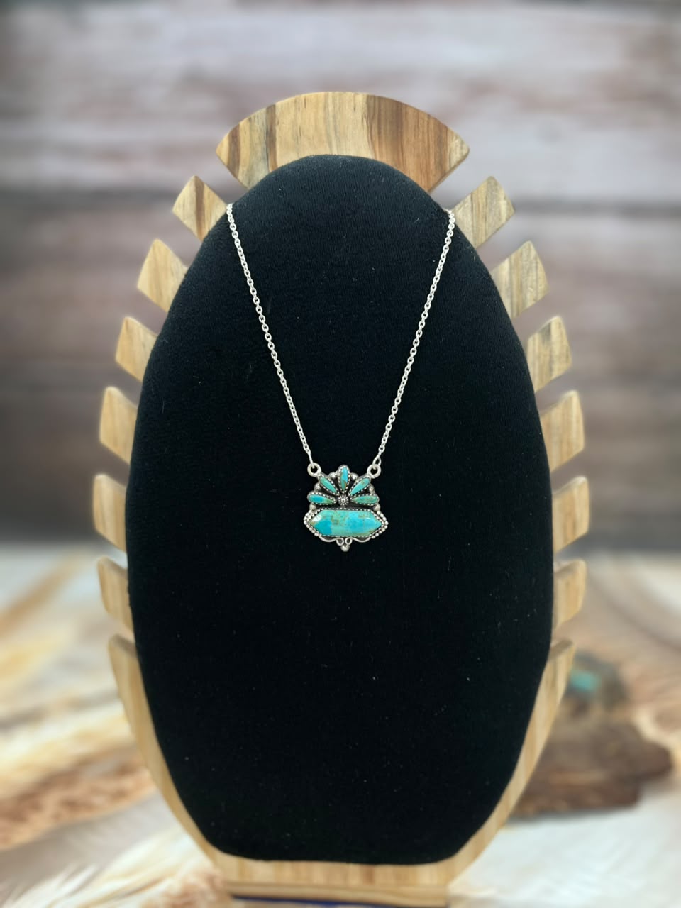 Handmade Sterling Silver Kingman Turquoise Necklace Signed Nizhoni