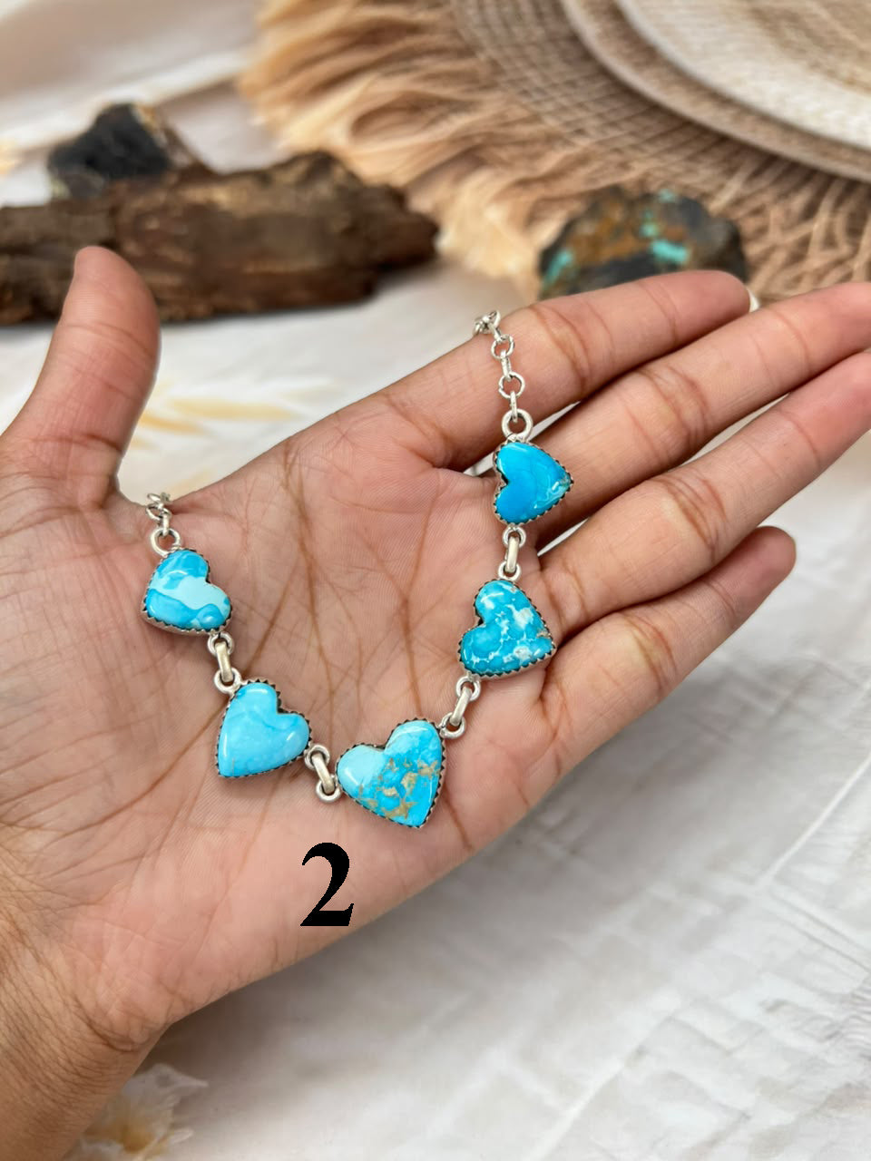Handmade Sterling Silver Sierra Bella and Royston Turquoise Heart Necklace Signed Nizhoni