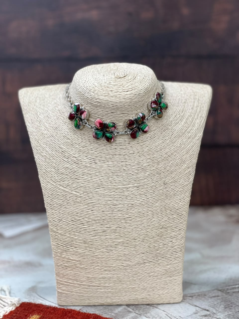 Handmade Sterling Silver Christmas Dahlia Collection: Choker Necklace Signed Nizhoni