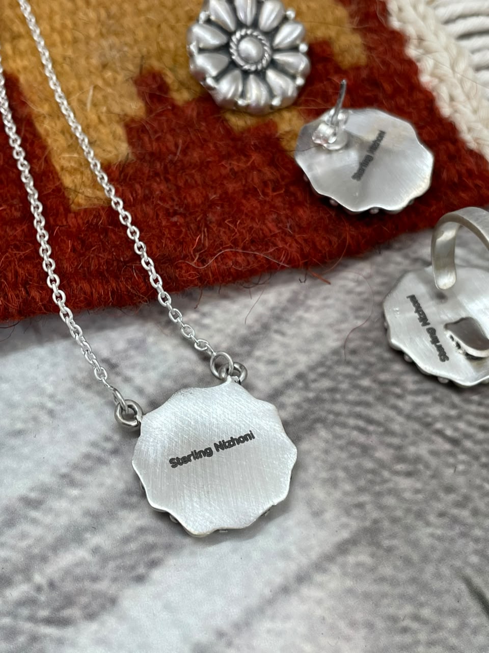 Handmade Sterling Silver Beautiful Necklace Ring and Earrings Set Signed Nizhoni