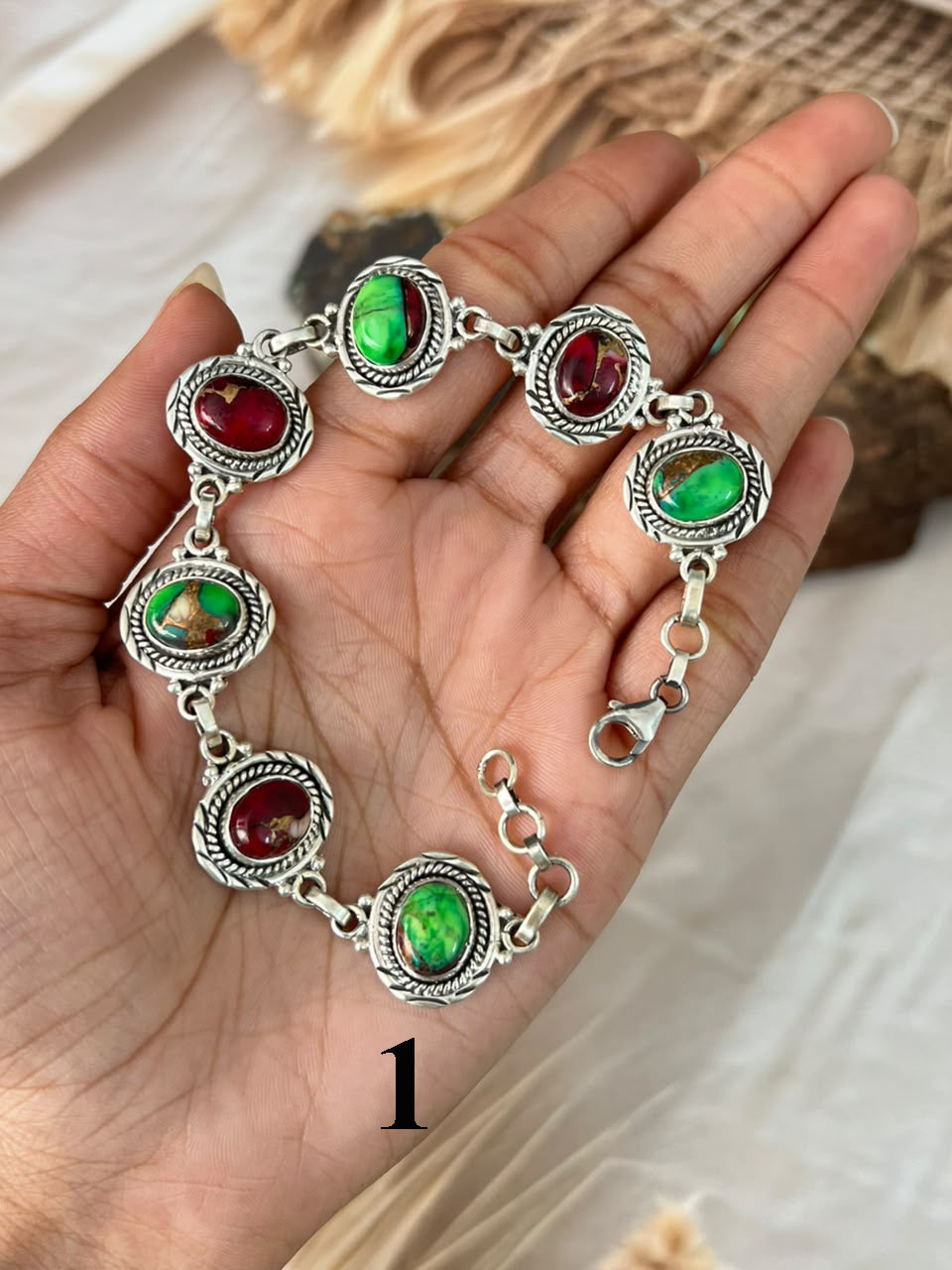 Handmade Sterling Silver Christmas Dahlia Collection: Chain Bracelet Signed Nizhoni