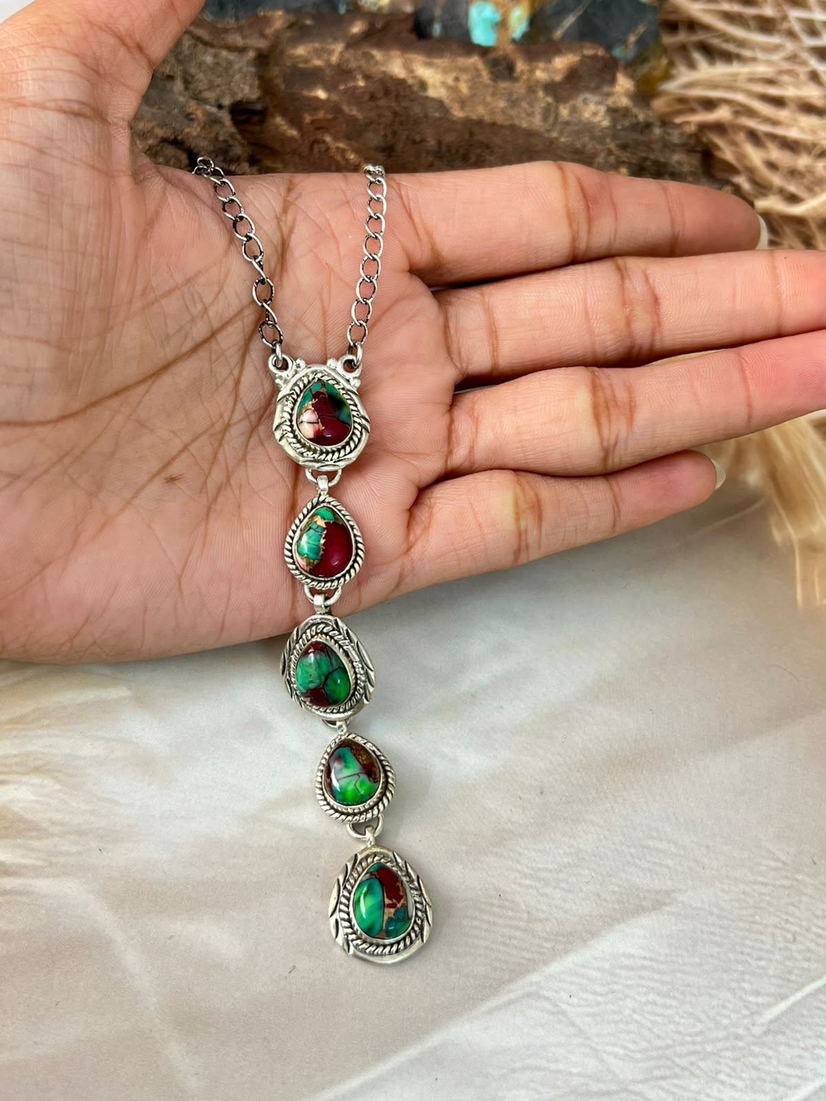 Handmade Sterling Silver Christmas Dahlia Collection: Drop Necklace Signed Nizhoni