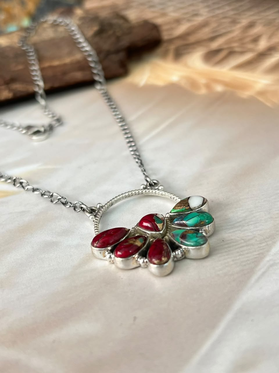 Handmade Sterling Silver Christmas Dahlia Collection: Necklace Signed Nizhoni