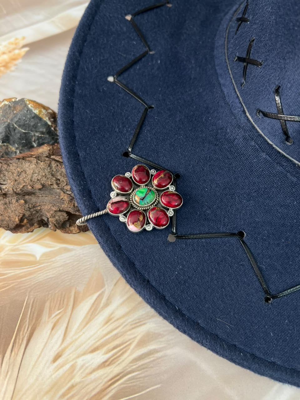 Handmade Sterling Silver Christmas Dahlia Collection: Hat Pin Signed Nizhoni