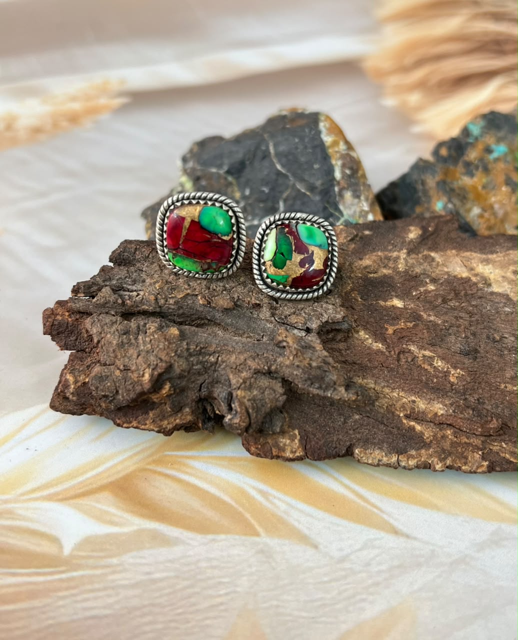 Handmade Sterling Silver Christmas Dahlia Collection: Post Studs Earrings Signed Nizhoni