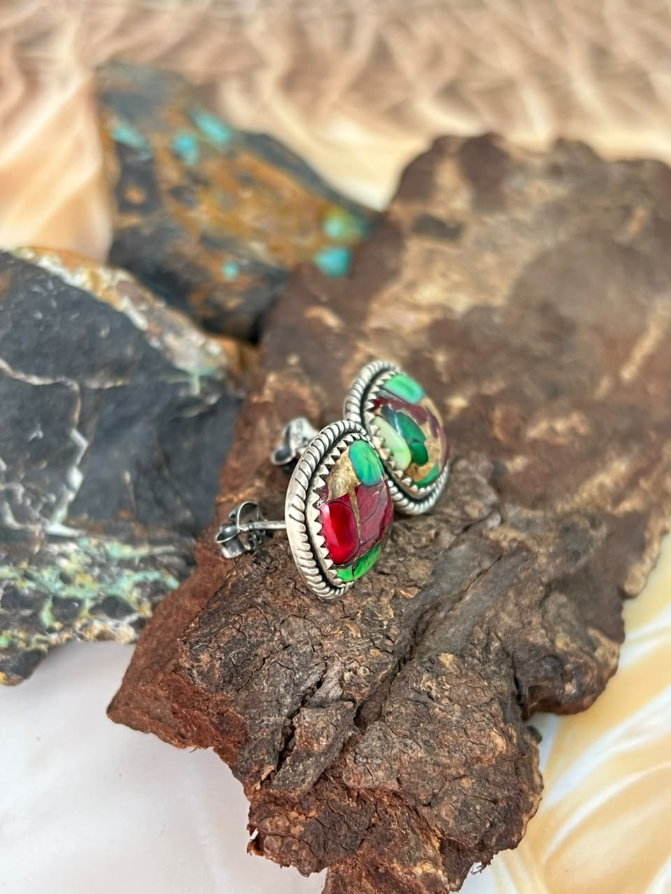 Handmade Sterling Silver Christmas Dahlia Collection: Post Studs Earrings Signed Nizhoni