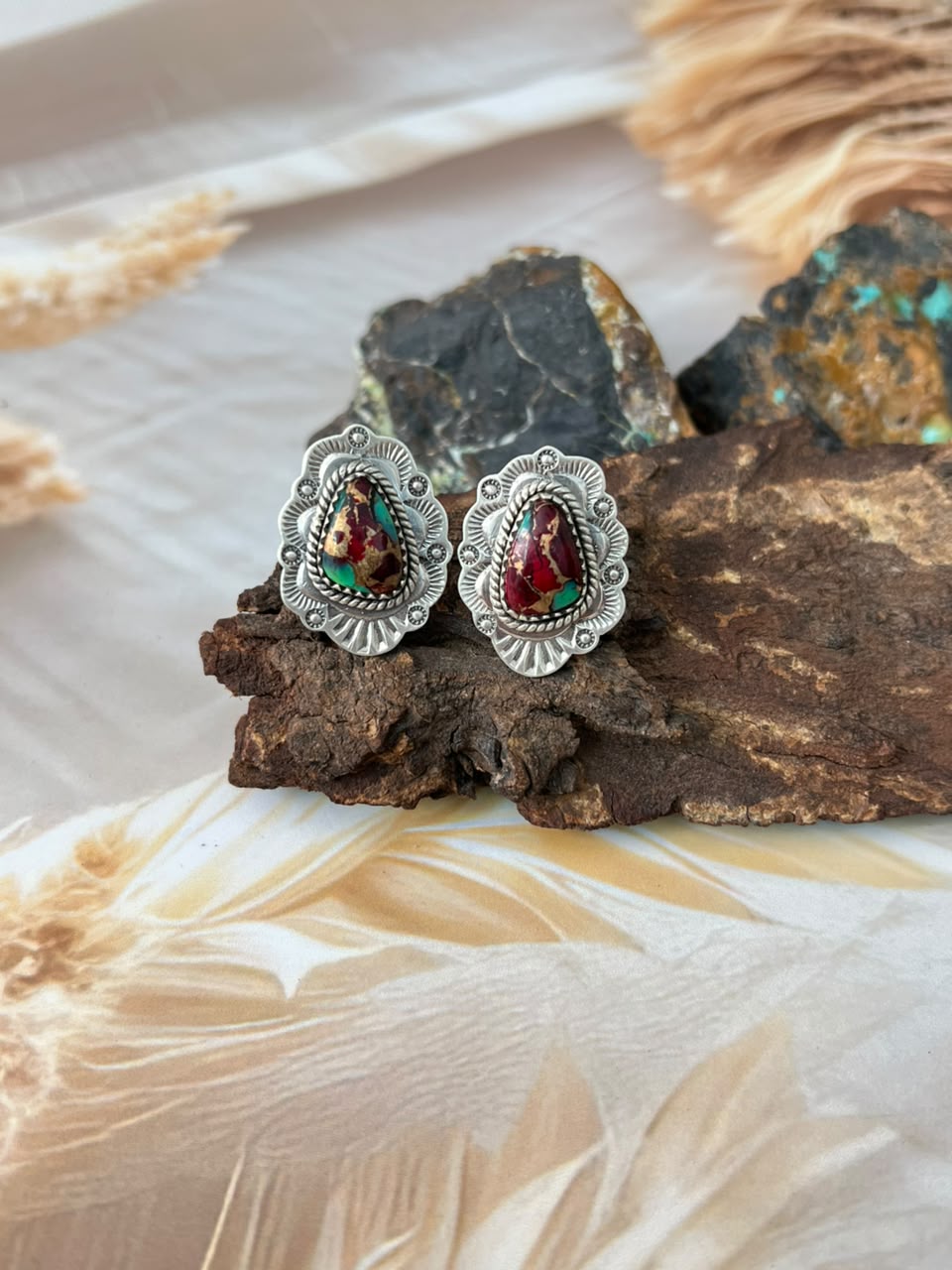 Handmade Sterling Silver Christmas Dahlia Collection: Post Studs Earrings Signed Nizhoni