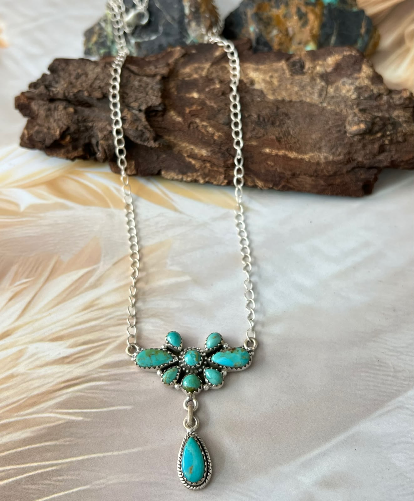 Handmade Sterling Silver Kingman Turquoise Necklace Signed Nizhoni