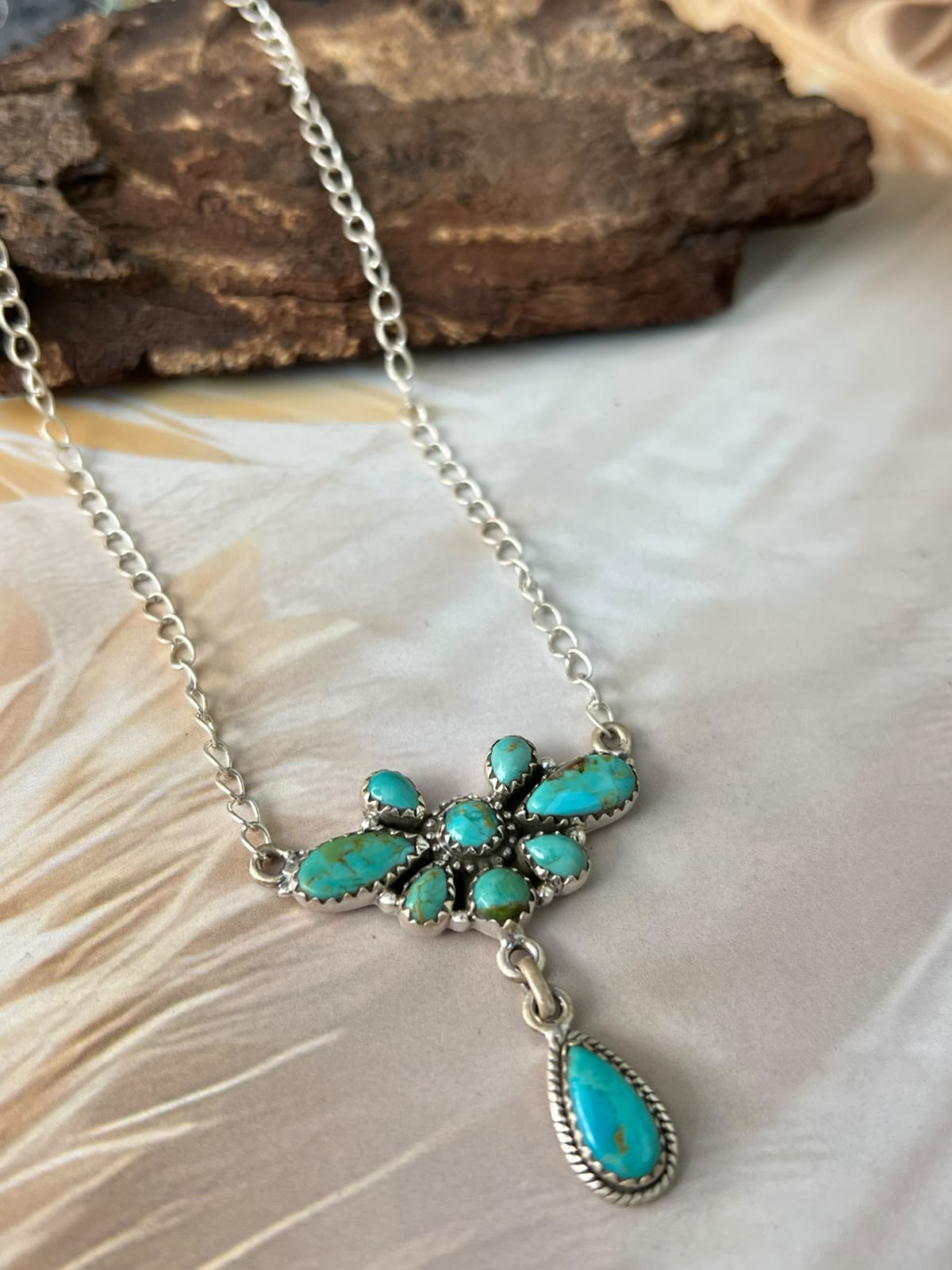 Handmade Sterling Silver Kingman Turquoise Necklace Signed Nizhoni