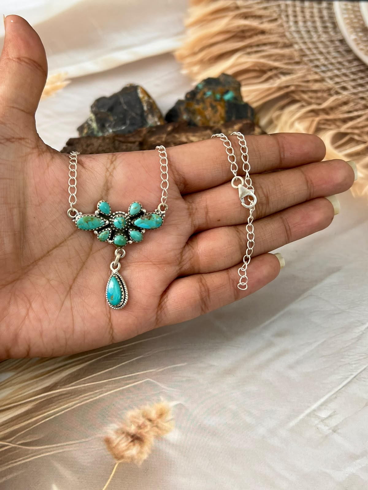 Handmade Sterling Silver Kingman Turquoise Necklace Signed Nizhoni