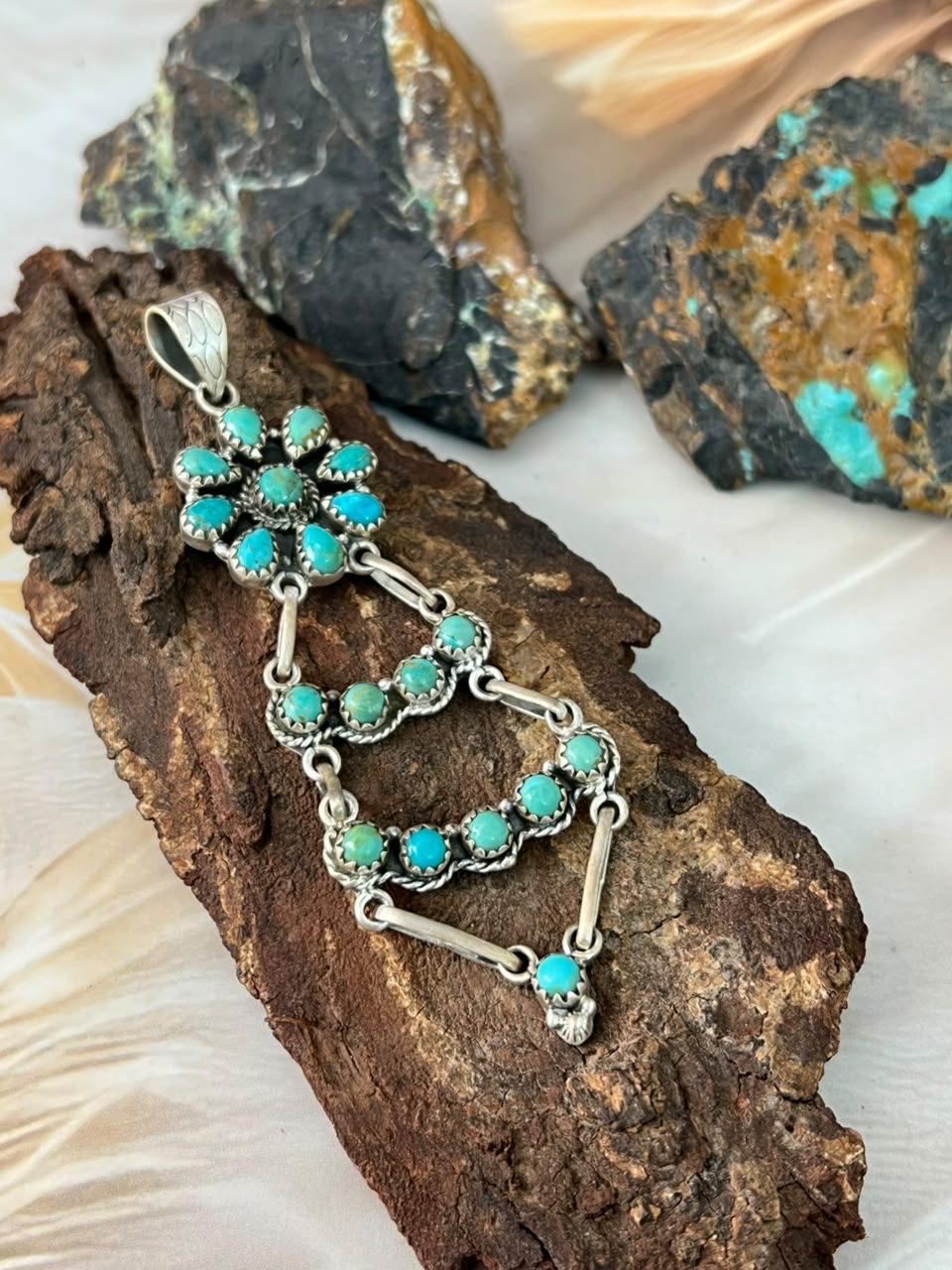 Handmade Sterling Silver Kingman Turquoise Pendant Signed Nizhoni