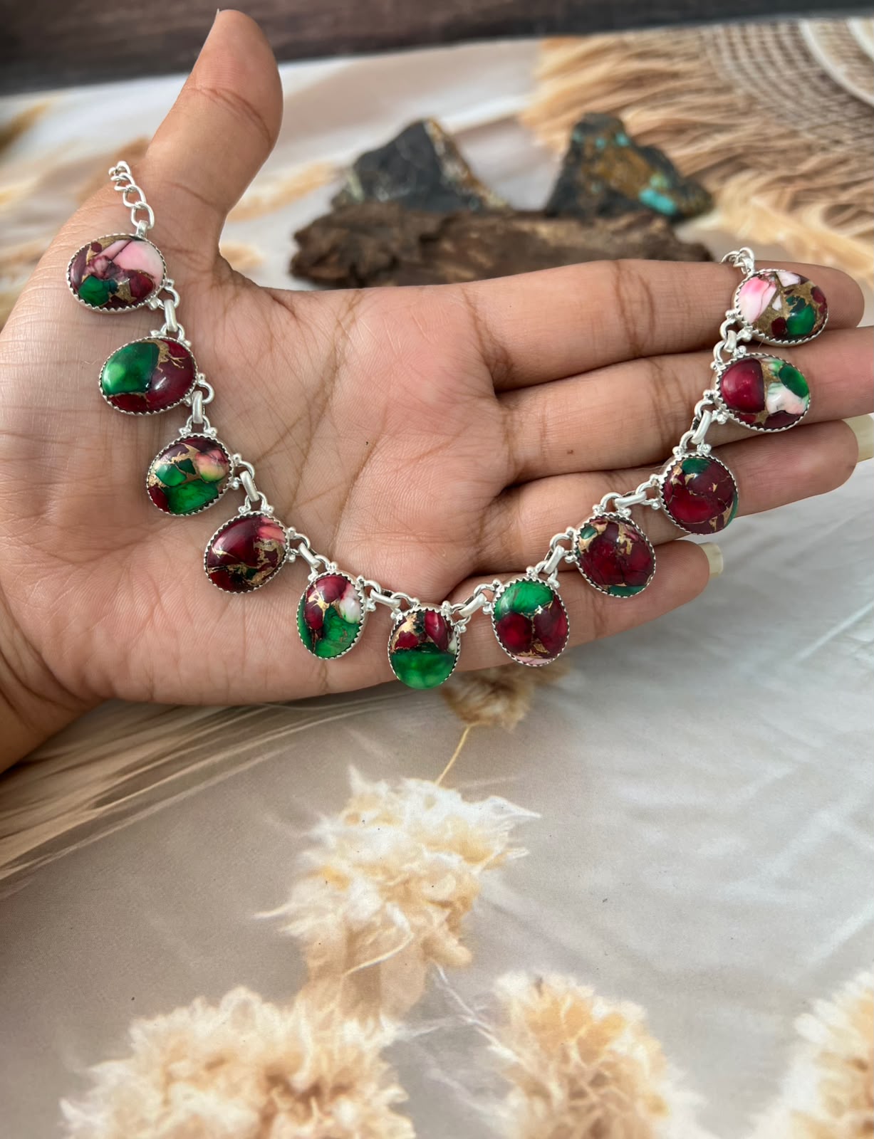Handmade Sterling Silver Christmas Dahlia Collection: Necklace Signed Nizhoni