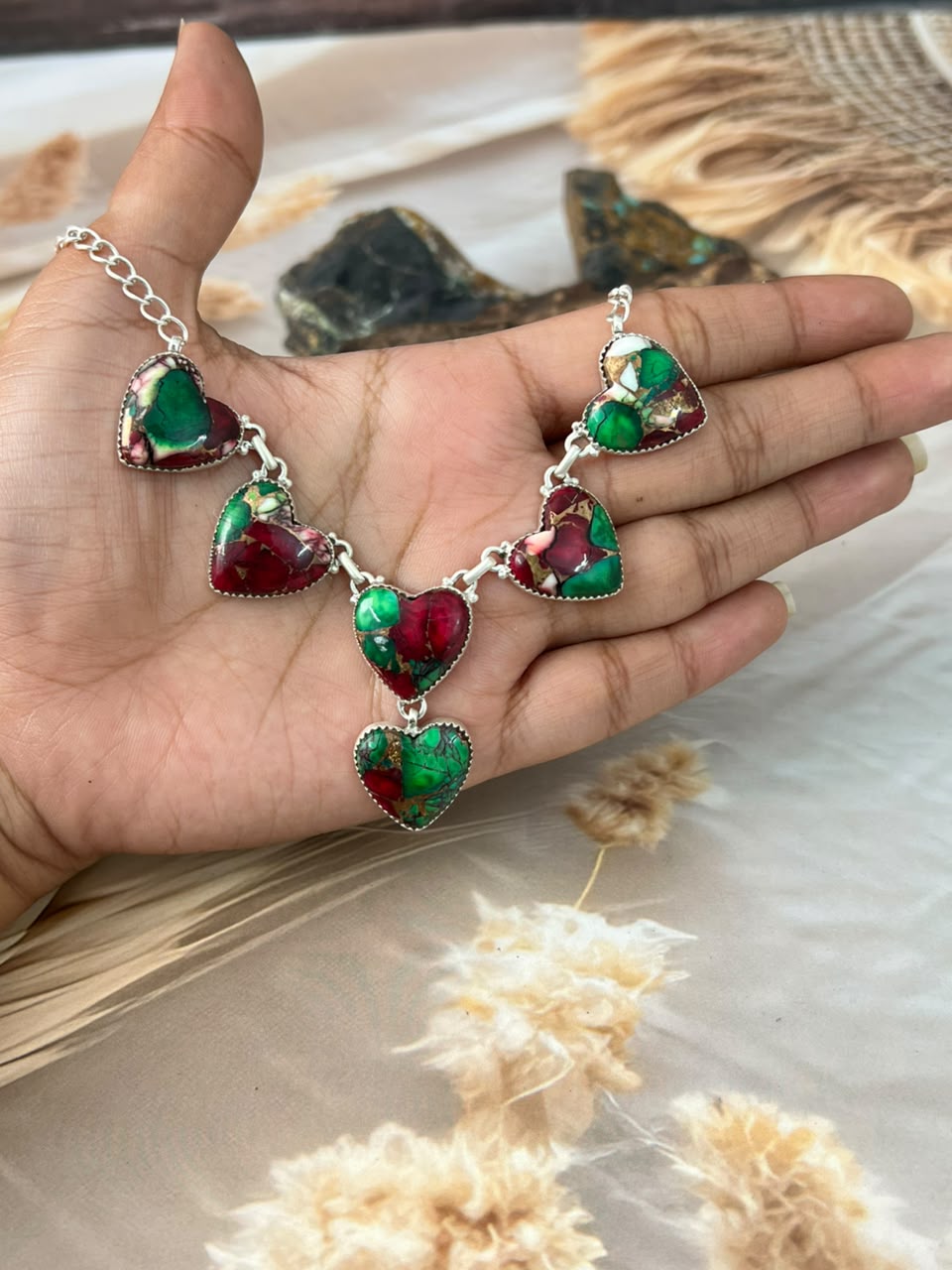 Handmade Sterling Silver Christmas Dahlia Collection: Heart Necklace Signed Nizhoni