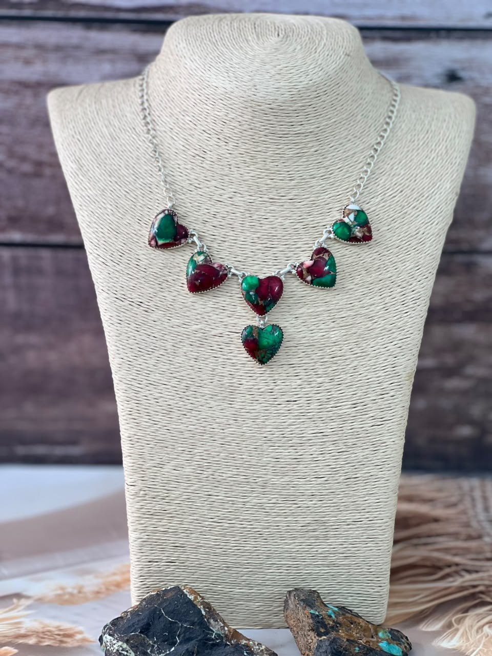 Handmade Sterling Silver Christmas Dahlia Collection: Heart Necklace Signed Nizhoni