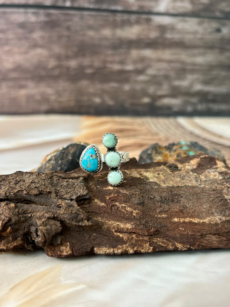 Handmade Sterling Silver Paloma with Sierra Bella Turquoise Adjustable Ring Signed Nizhoni