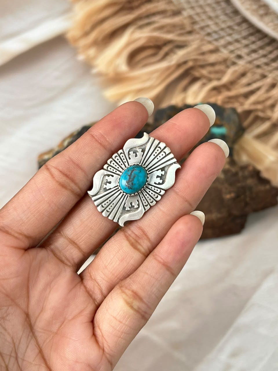 Handmade Sterling Silver Kingman Turquoise Adjustable Ring Signed Nizhoni