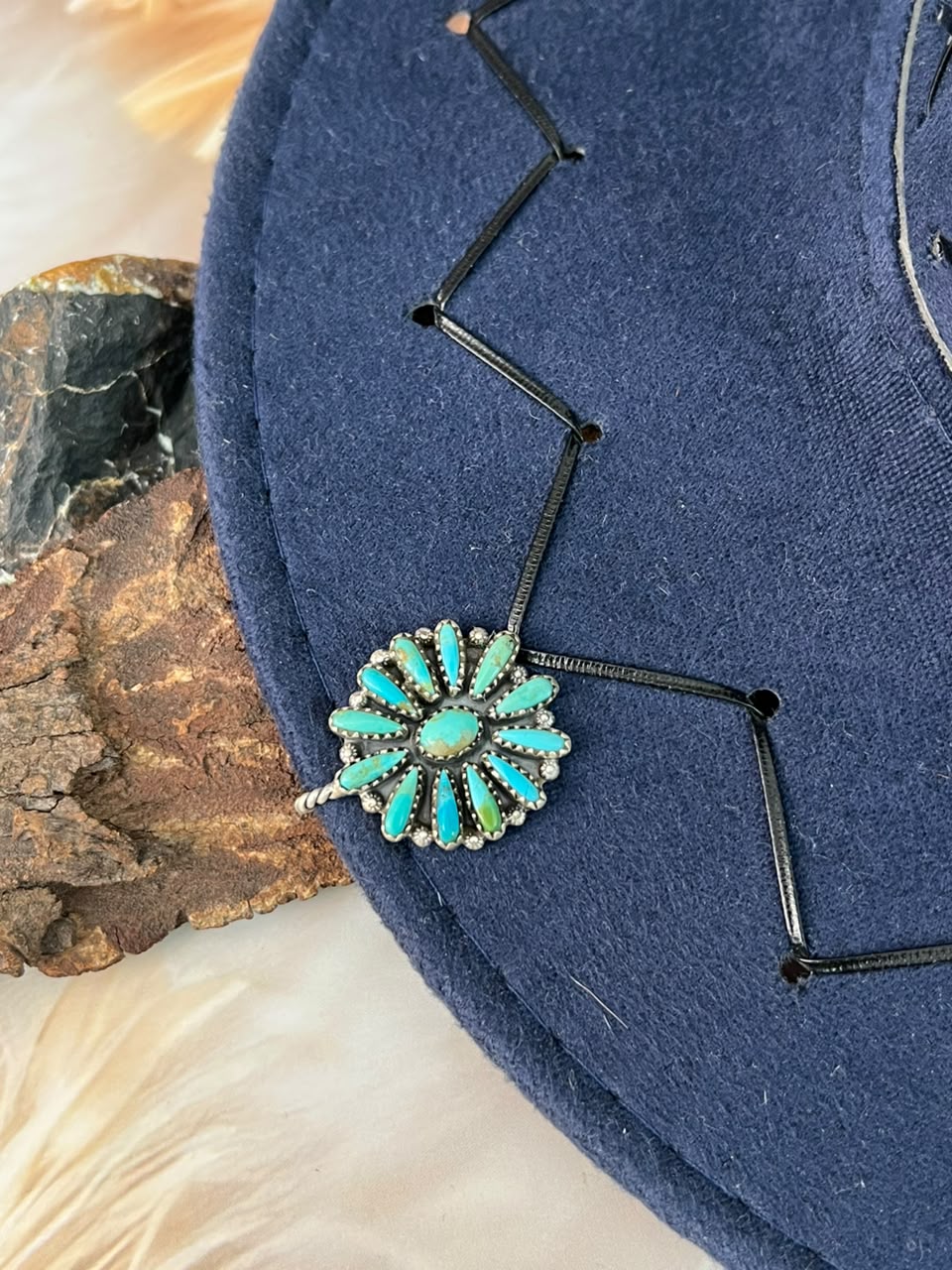 Handmade Sterling Silver Kingman Turquoise Hat Pin Signed Nizhoni