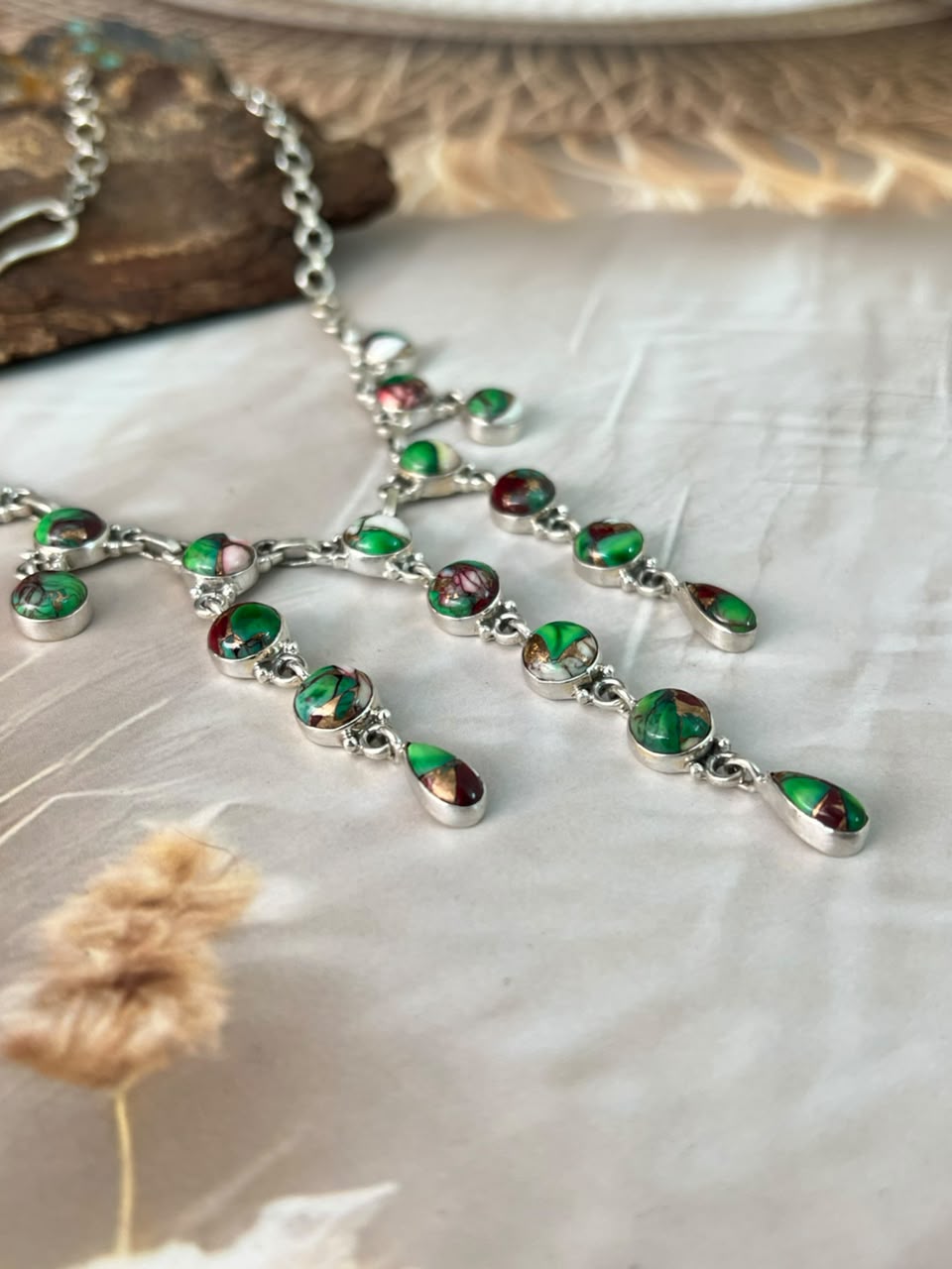 Handmade Sterling Silver Christmas Dahlia Collection: Choker Necklace Signed Nizhoni