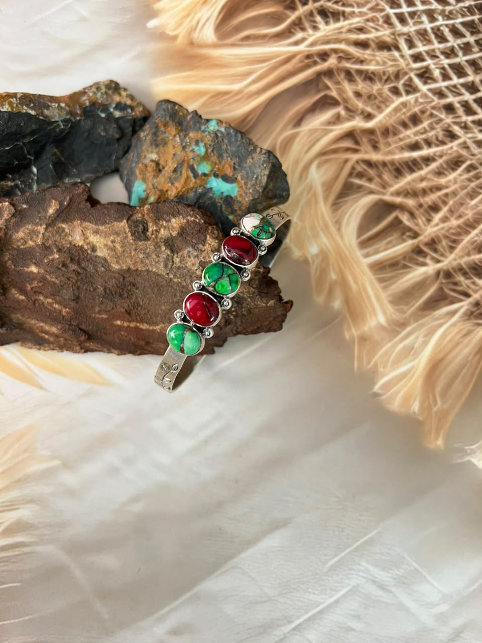 Handmade Sterling Silver Christmas Dahlia Collection: Cuff Bracelet Signed Nizhoni