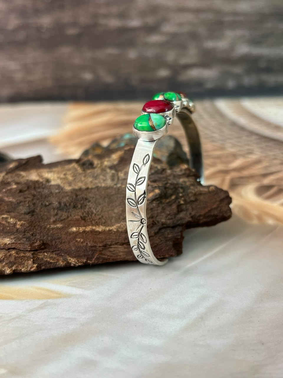 Handmade Sterling Silver Christmas Dahlia Collection: Cuff Bracelet Signed Nizhoni