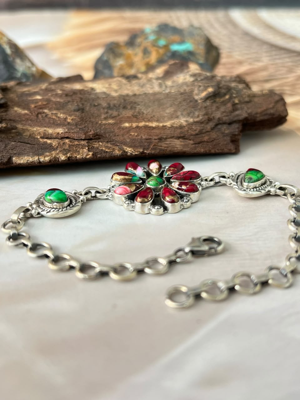 Handmade Sterling Silver Christmas Dahlia Collection: Chain Bracelet Signed Nizhoni
