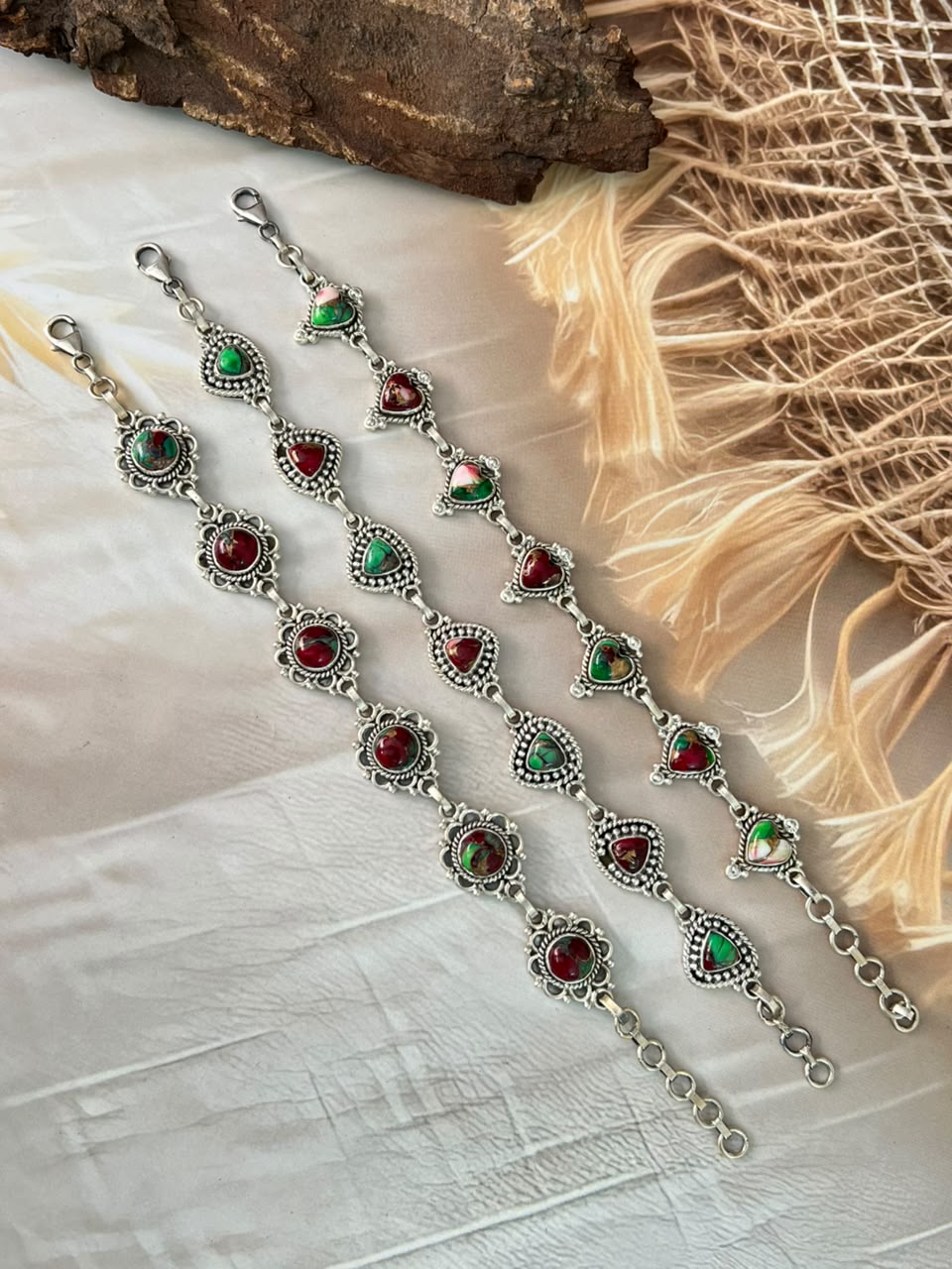Handmade Sterling Silver Christmas Dahlia Collection: Chain Bracelet Signed Nizhoni
