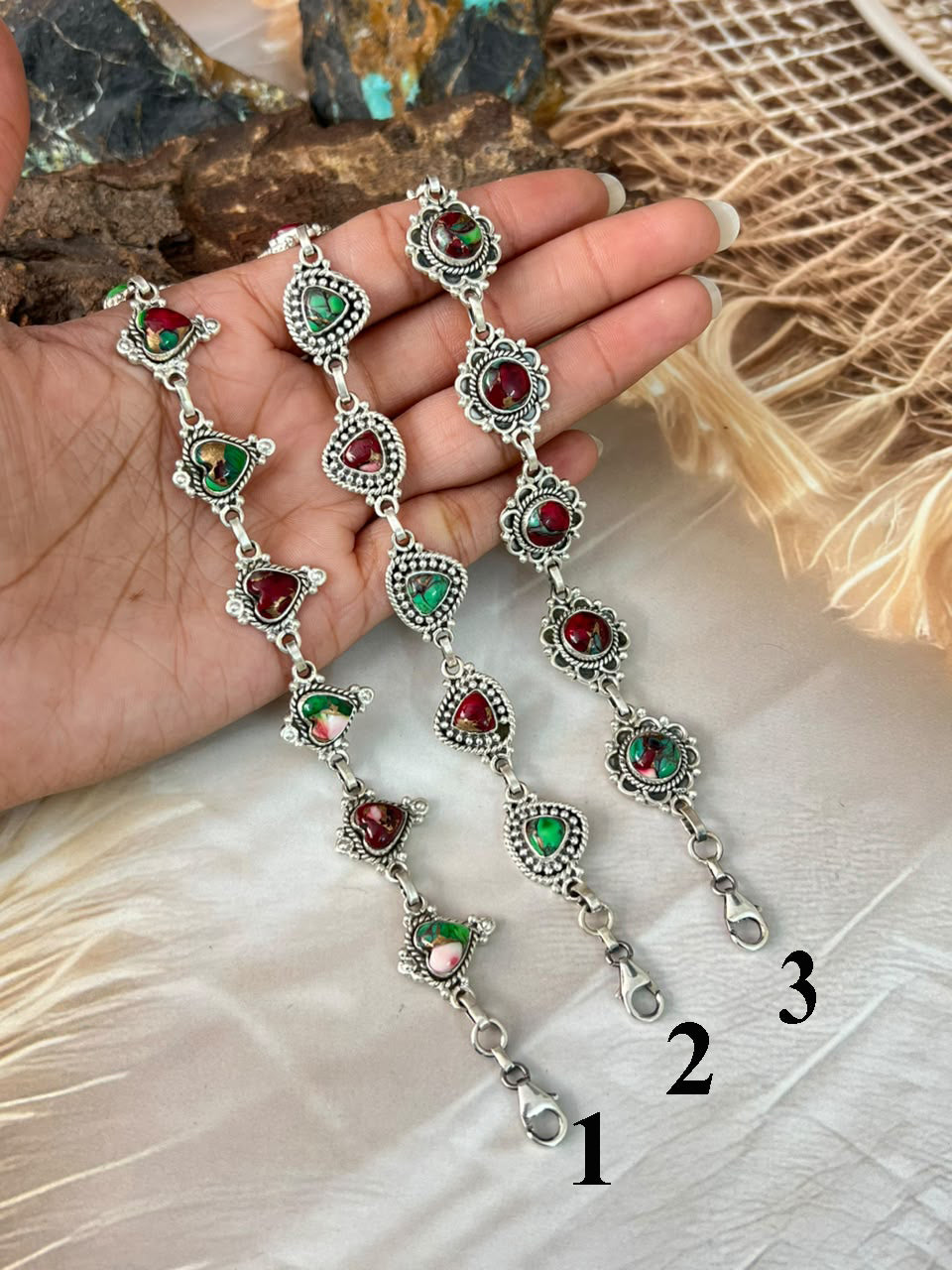 Handmade Sterling Silver Christmas Dahlia Collection: Chain Bracelet Signed Nizhoni