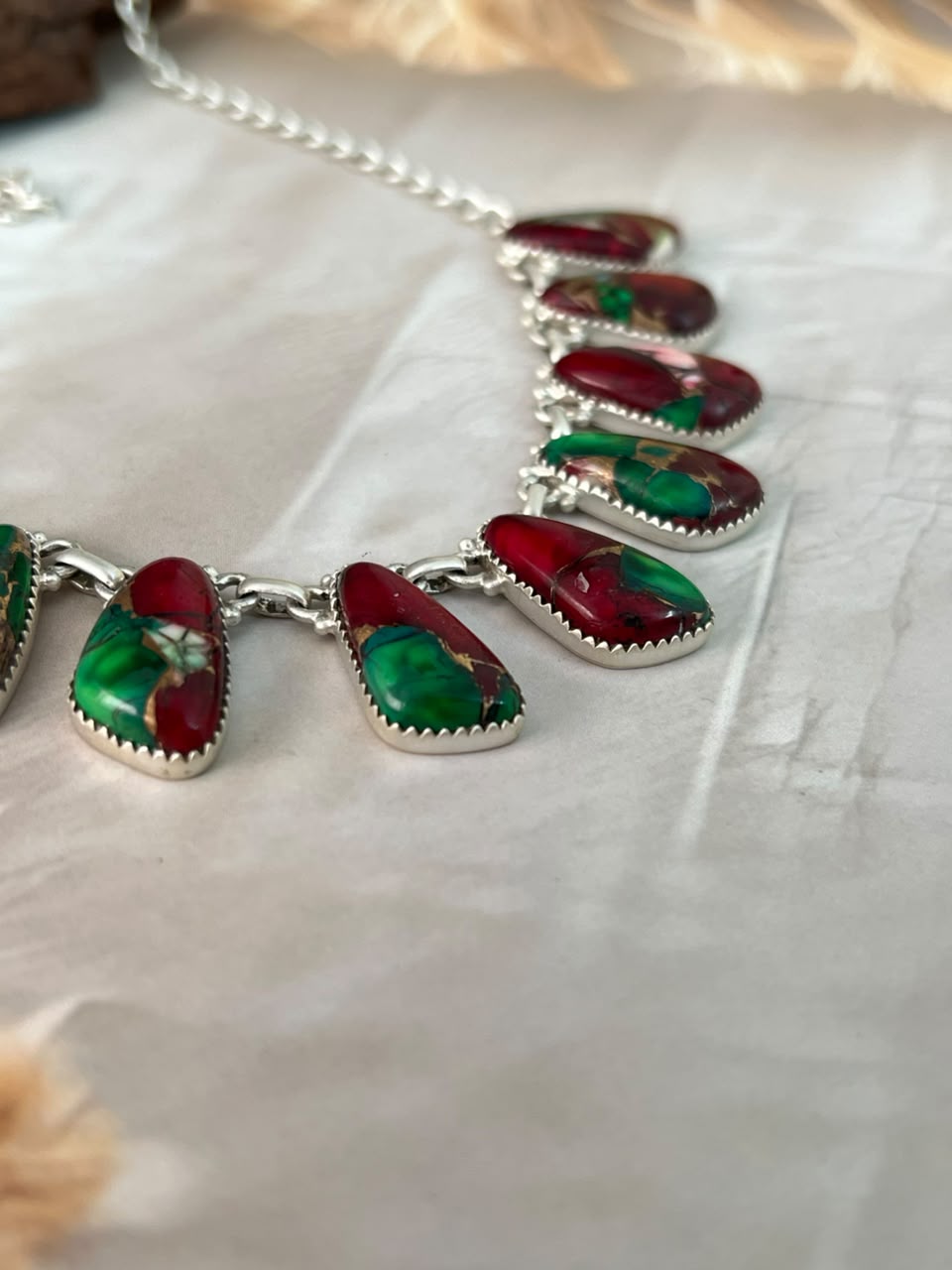 Handmade Sterling Silver Christmas Dahlia Collection: Necklace Signed Nizhoni