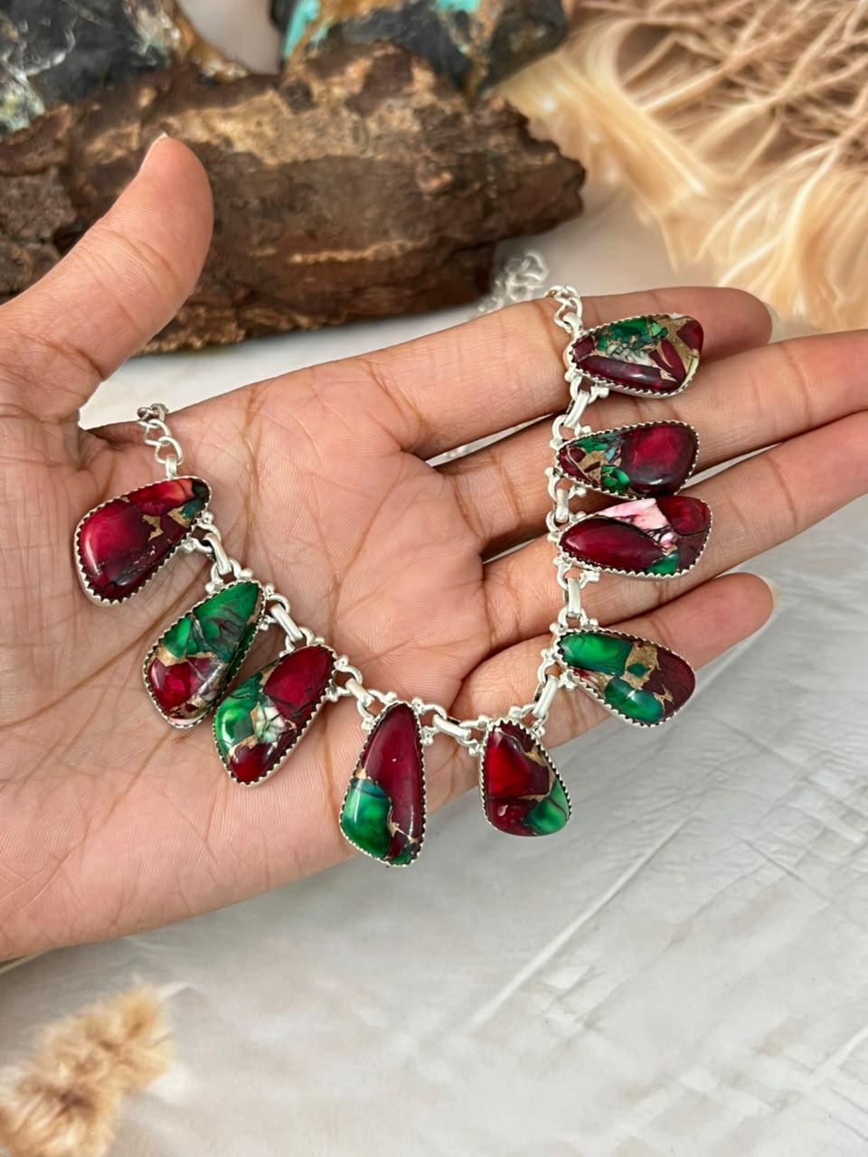 Handmade Sterling Silver Christmas Dahlia Collection: Necklace Signed Nizhoni