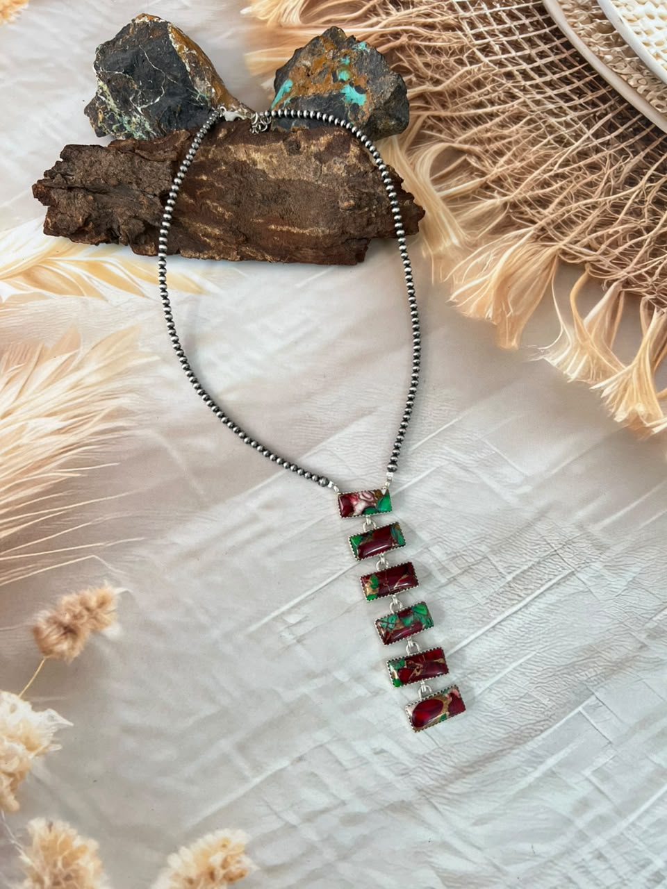 Handmade Sterling Silver Christmas Dahlia Collection: Beaded Necklace Signed Nizhoni