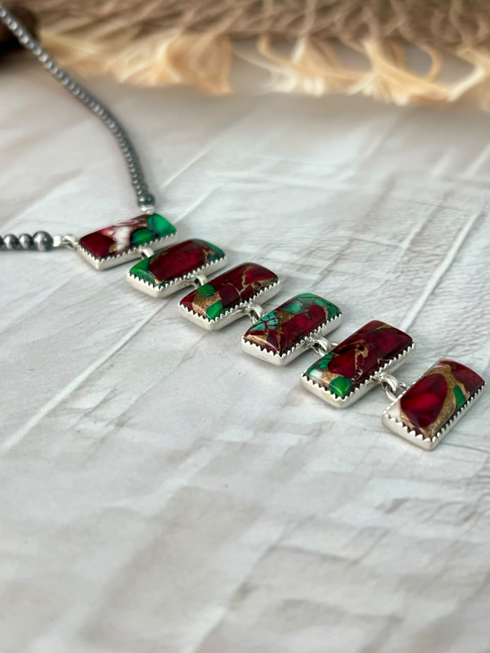 Handmade Sterling Silver Christmas Dahlia Collection: Beaded Necklace Signed Nizhoni